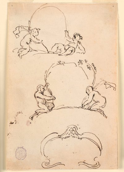 رسم، ثلاثة تخطيطات لخراطيش، قبل عام 1775 بواسطة كارلو مارشوني