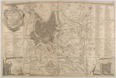 خطة روما القديمة مع إطلالة على البانثيون أسفل اليسار وقوس النصر السفلي ... ، 1748 بواسطة كارلو نولي
