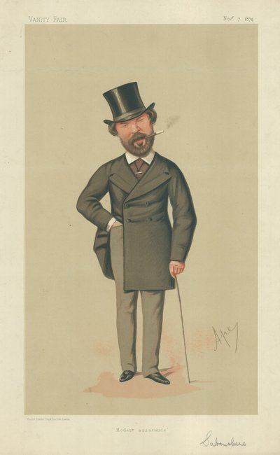 السيد Henry Du Pre Labouchere ، ضمان متواضع ، 7 نوفمبر 1874 ، فانيتي فير كارتون بواسطة كارلو بيليجريني