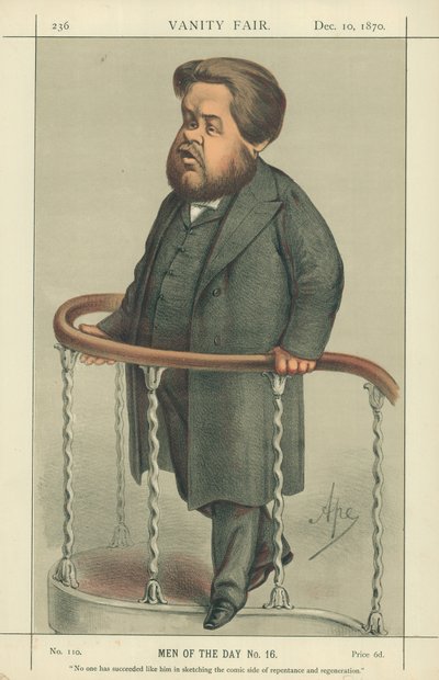 ال Rev Charles Spurgeon ، نجح أحد مثله في رسم الجانب الهزلي للتوبة والتجديد ، 17 يوليو 1880 ، Vanity Fair cartoon بواسطة كارلو بيليجريني