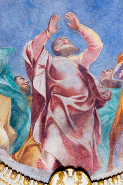 نزول الروح القدس على الرسل الاثني عشر (التفاصيل) ، ج .1575 بواسطة كارلو أوربينو