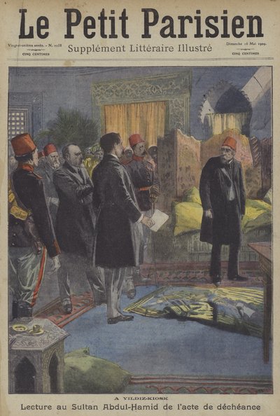 قراءة قانون الإيداع للسلطان عبد الحميد الثاني في قصر يلدز بالقسطنطينية بواسطة كاري