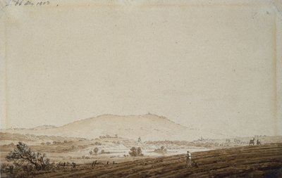 مناظر طبيعية في بوهيميا مع إطلالة على جبل Jeschken ، 1803 (قلم جاف وحبر على ورق) بواسطة كاسبار ديفيد فريدريش