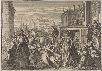 تجثو النساء أمام الملكة آن في باريس ويتوسلنها لخفض الضرائب ، 1645 بواسطة كاسبار لويكن (منسوب إلى)