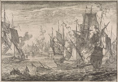 معركة بحرية بين السفن الحربية التركية وقوادس فرسان مالطا ، 1644 بواسطة كاسبار لويكن (منسوب إلى)