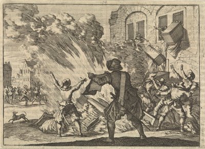تم نهب Tolhuis في ليون نتيجة زيادة رسوم الإنتاج ، 1625 بواسطة كاسبار لويكن