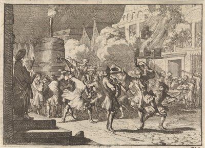 ابتهاج في باريس بالتقرير الكاذب عن وفاة ويليام الثالث في معركة بوين ، 1690 بواسطة كاسبار لويكن