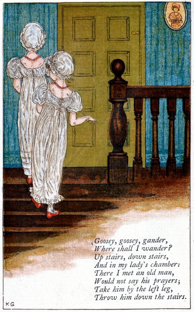 رسم توضيحي لـ "Goosey، goosey gander، where should I wander"، Kate Greenaway 1846-1901 بواسطة كاثرين غريناواي
