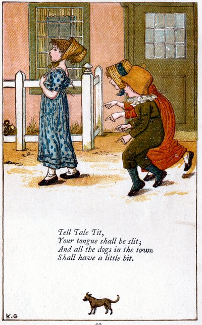 رسم توضيحي لـ "Tell Tale tityour tityour will be slit"، Kate Greenaway 1846-1901 بواسطة كاثرين غريناواي