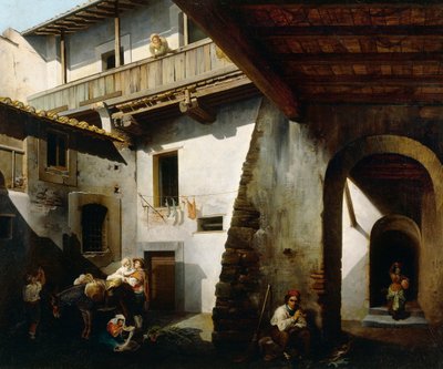 داخل نزل مع الفلاحين، بريشة سيزار كوجيتي (نشط 1850-1899) بواسطة سيزار كوجيتي