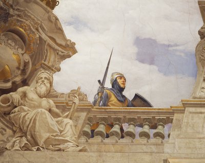 التفاصيل من رمزية إيطاليا ، لوحة جدارية بواسطة سيزار مارياني (1826-1901) ، السقف ، قاعة الأغلبية ، قصر ديلي فينانزي (قصر المالية) ، روما. إيطاليا بواسطة سيزار مارياني