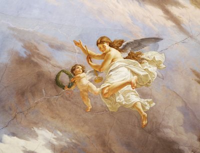 التفاصيل من رمزية إيطاليا ، لوحة جدارية بواسطة سيزار مارياني (1826-1901) ، السقف ، قاعة الأغلبية ، قصر ديلي فينانزي (قصر المالية) ، روما. إيطاليا بواسطة سيزار مارياني