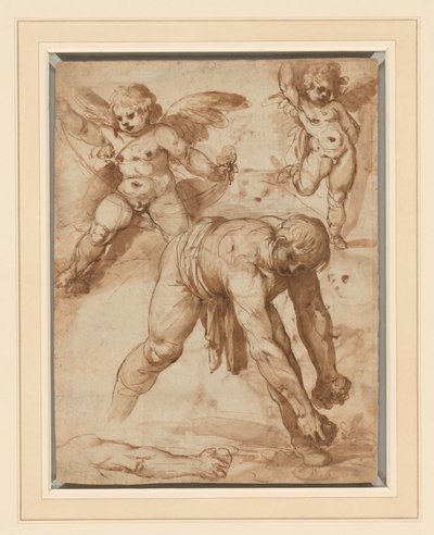 دراسات على شكل منحني ، واثنين من Putti ، وذراع (وجه) ؛ الباقي في الرحلة إلى مصر (الظهر) بواسطة سيزار روسيتي