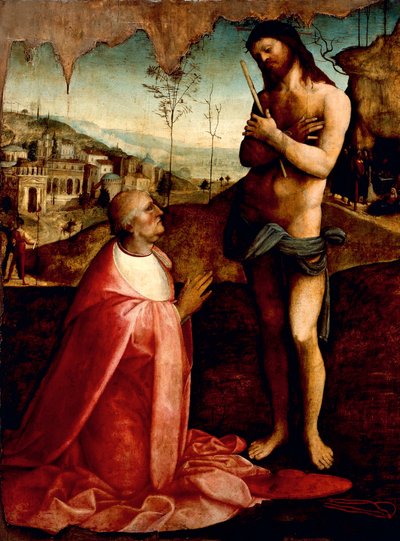 المسيح يتألم والكاردينال أوليفييرو كارافا في الصلاة ، بقلم سيزار دا سيستو (1477-1523) بواسطة سيزار دا سيستو