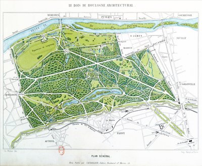 خطة Bois de Boulogne في باريس ، التي نشرتها Caudrilier ، 1860 بواسطة Ch. Walter