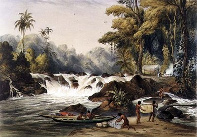 شلال عيد الميلاد على نهر بيربيس ، من "مناظر داخل غويانا" ، نقش بواسطة حانة بول جوتشي (1834-1867). بواسطة أكرمان بواسطة تشارلز (بعد) بنتلي