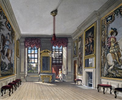 قاعة الملكة للملكة ، نقش بقلم ويليام جيمس بينيت (1787-1844) ، بناءً على تصميم تشارلز وايلد (1781-1835) ، من تاريخ المساكن الملكية بواسطة تشارلز (بعد) وايلد