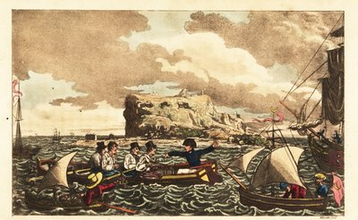 تم نقل Midshipman Newcome بواسطة زورق إلى HMS Vanguard بالقرب من جبل طارق بواسطة تشارلز (1797-1850) (بعد) ويليامز
