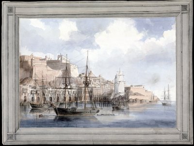 Vue de Malte (منظر في مالطا) (ميناء فاليتا الكبير مع حصن سانت أنجيلو) - رسم لتشارلز أندرو دايس (1816-1853) ، ألوان مائية على ورق (25.1 × 34.9 سم) ، حوالي 1849 - جامعة ييل (الولايات المتحدة الأمريكية) بواسطة تشارلز أندرو دايس