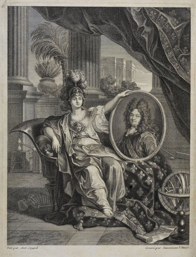 لويس الرابع عشر (1638-1715) ، ملك فرنسا ، حامي العلوم - نقش بواسطة أنطوان كويبل في "تاريخ الأكاديمية الملكية للعلوم" 1703 بواسطة تشارلز انطوان (بعد) كويبل