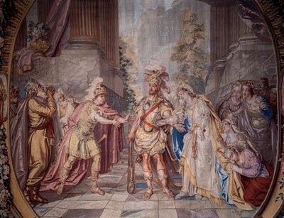 السينوغرافيا: "" Alceste "تمثيل المشهد 4 من الفصل الخامس من الأوبرا بواسطة فيليب كينولت (1635-1688) للموسيقى جان بابتيست لولي (جيوفاني باتيستا لولي) (1632-1687). تفاصيل نسيج تشارلز أنطوان كويبل (1694-1752) 1764 صنع في مي بواسطة تشارلز انطوان (بعد) كويبل