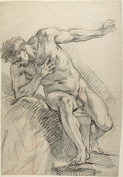 رسم لذكر عاري متكئًا على الكوع الأيمن (وجه) بواسطة تشارلز أنطوان كويبل
