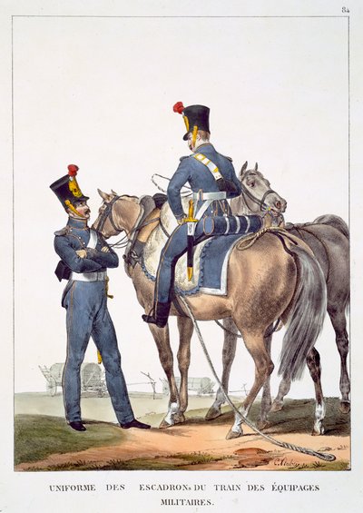 الزي الرسمي لأسراب قطار الطاقم العسكري ، من &39;Collection des Uniforms de&39; Armee Francais &39;بواسطة Marechal Duc de Bellune ، حانة. C. Motte ، باريس ، 1823 بواسطة تشارلز أوبري