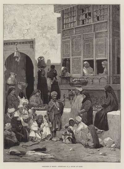 اسكتشات في مصر ، فناء منزل في القاهرة بواسطة تشارلز أوغست لويي