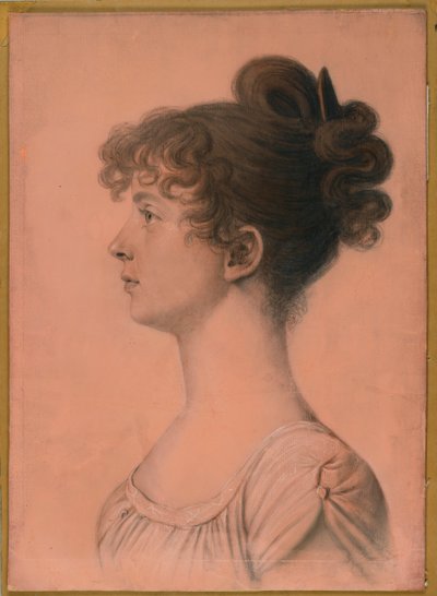 صورة إليزابيث بلاند مايو من مقعد Powhattan ، c 1808 (فحم ، طباشير أبيض وقلم تلوين باستري على ورق مكتوب على متن الطائرة) بواسطة شارل بالتازار جوليان فيفريت دي سان مين