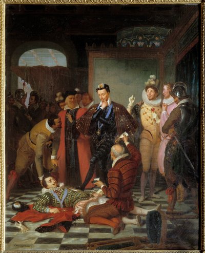 هنري الثالث ملك فرنسا يدفع جثة هنري الأول ملك لورين ، دوق Guise المسمى Balafre (1550-1588) بعد اغتياله في قلعة بلوا بواسطة تشارلز بارتيليمي دوروبت
