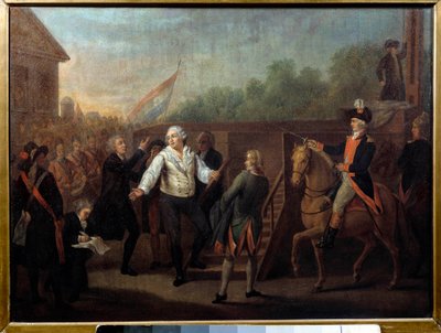 ذهب لويس السادس عشر إلى السقالة في 21 يناير 1793. لوحة إنجليزية لتشارلز بينازيك (1767 - 1794) بواسطة تشارلز بينازك