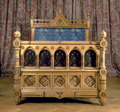 سرير مطور قوطي مجدد مع لوح أمامي مبطن ، مصنوع من Marsh & Jones ، c.1866 (خشب) بواسطة تشارلز بيفان