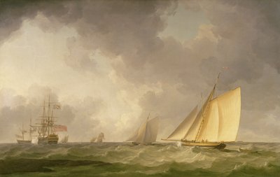 القاطع يغلق في نسيم منعش ، مع شحن آخر ، c.1750 بواسطة Charles Brooking