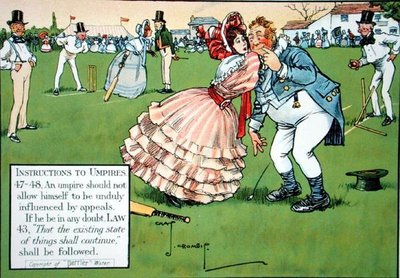 تعليمات للحكام ، من "قوانين الكريكيت" ، نُشرت عام 1910 بواسطة تشارلز كرومبي