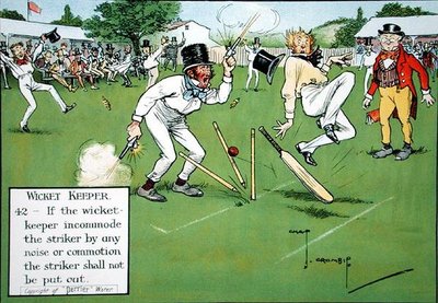 Wicket Keeper (42) ، من "قوانين الكريكيت" ، نُشر عام 1910 بواسطة تشارلز كرومبي