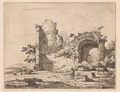 المناظر الطبيعية مع الخراب والراعي مطبوعات مع أطلال في المناظر الطبيعية (عنوان السلسلة) Cahier de ruines et de paysages (عنوان السلسلة) بواسطة تشارلز إتشارد (منسوب إلى)