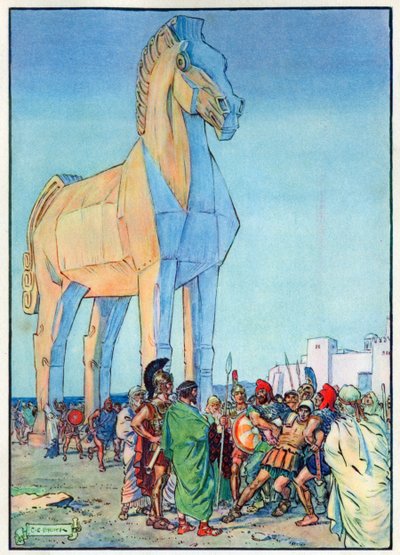 حصان طروادة ، من "ساعة الأطفال: قصص من الكلاسيكيات" ، نشرته شركة Waverley Book Company بواسطة تشارلز إدموند بروك