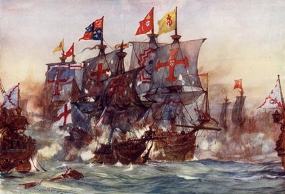 المعركة الأخيرة للانتقام ، قبالة فلوريس ، في جزر الأزور ، 1591 بواسطة تشارلز إدوارد ديكسون