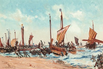هبوط ويليام الفاتح في هاستينغز ، في 28 سبتمبر 1066 بواسطة تشارلز إدوارد ديكسون