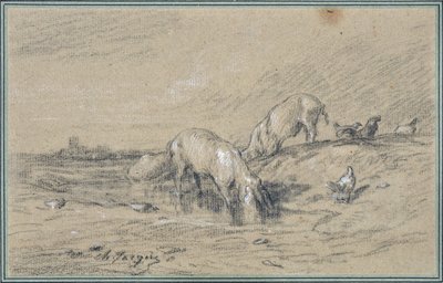 قطيع من الخنازير رسم تشارلز جاك (1813-1894) بواسطة تشارلز إميل جاك