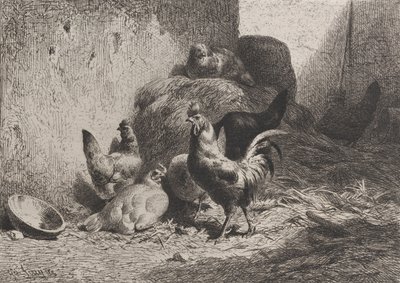 الديك والدجاج ، 1864. بواسطة تشارلز إميل جاك