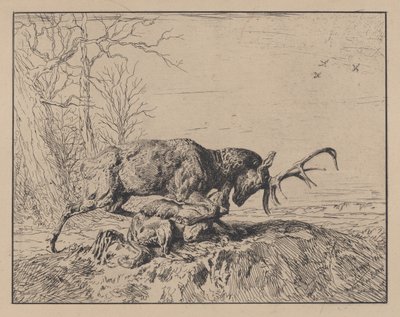 Stag Fighting a Wolf ، بعد أنطوان لويس باري 1846. بواسطة تشارلز إميل جاك