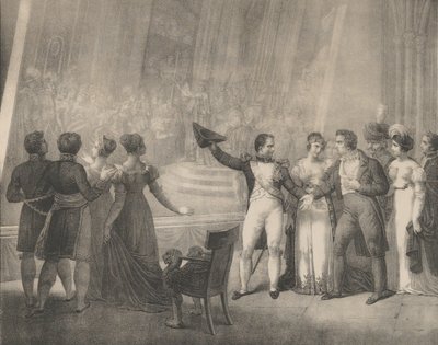 نابليون وجوزفين يزوران استوديو داود ، ٤ يناير ١٨٠٨ ، كاليفورنيا. 1820-30. بواسطة تشارلز إتيان بيير موت