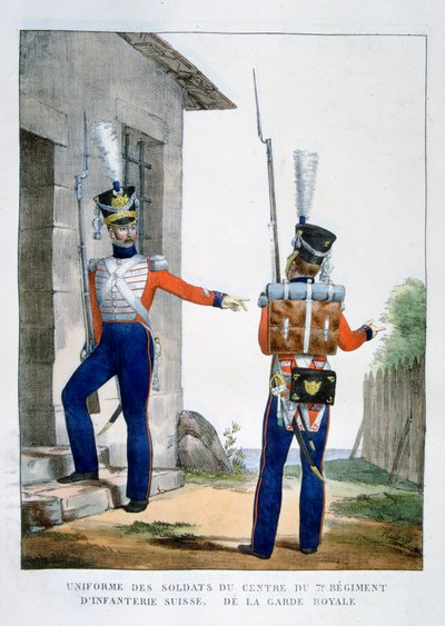 زي الفوج السابع السويسري لمشاة الحرس الملكي ، فرنسا ، 1823. بواسطة تشارلز إتيان بيير موت