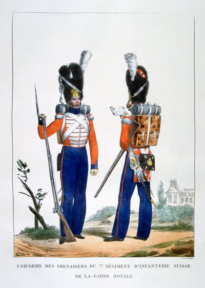 زي الفوج السابع من مشاة الحرس الملكي السويسري ، فرنسا ، 1823. بواسطة تشارلز إتيان بيير موت