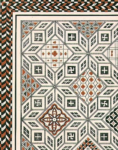 تصميم رصيف من الفسيفساء اكتشف في حانة نيم ، ربما القرن الثاني أو الثالث. بواسطة Day & Son (litho) بواسطة تشارلز فيليكس ماري (بعد) تيكسير