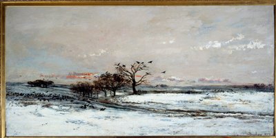 منظر طبيعي للثلج في غروب الشمس. لوحة تشارلز فرانسوا دوبيني (1817-1878) بواسطة تشارلز فرانسوا داوبيني