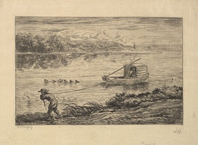 صبي المقصورة يسحب القارب ، 1861. بواسطة تشارلز فرانسوا داوبيني