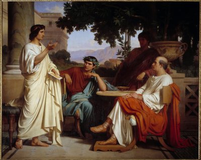 فيرجيل ، هوراس وفاريوس في ميسيني لوحة لتشارلز فرانسوا جالابيرت (1819-1901) 1846 نيم ، متحف الفنون الجميلة - فيرجيل ، هوراس وفاريوس في منزل ميسيني. لوحة لتشارلز فرانسوا جالابير (1819-1901) 1846. متحف الفنون الجميلة ، نيم ، فرنسا بواسطة شارل فرانسوا جالابير
