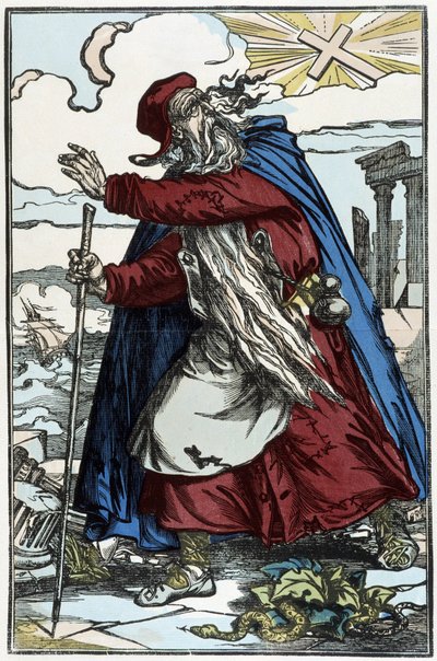 The wandering Jew frightened by the Catholic Cross - engraving from the drawing of Pinot بواسطة تشارلز فرانسوا بينوت